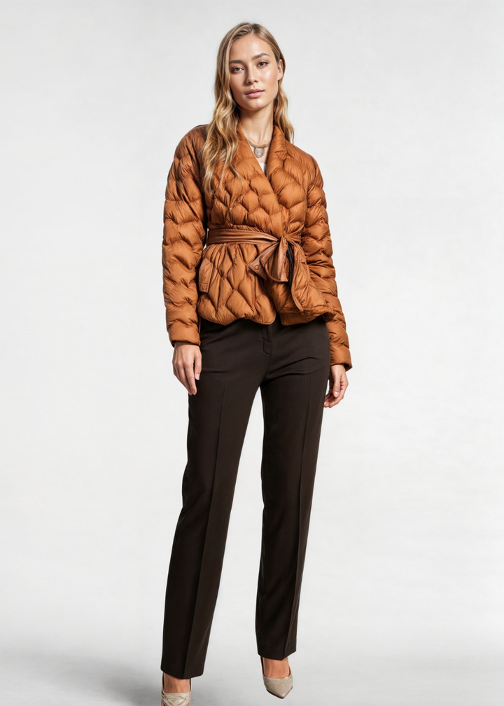Woman wearing Cashmere full turtleneck ribbed knitwear outfit for casual to semi formal occasions. 