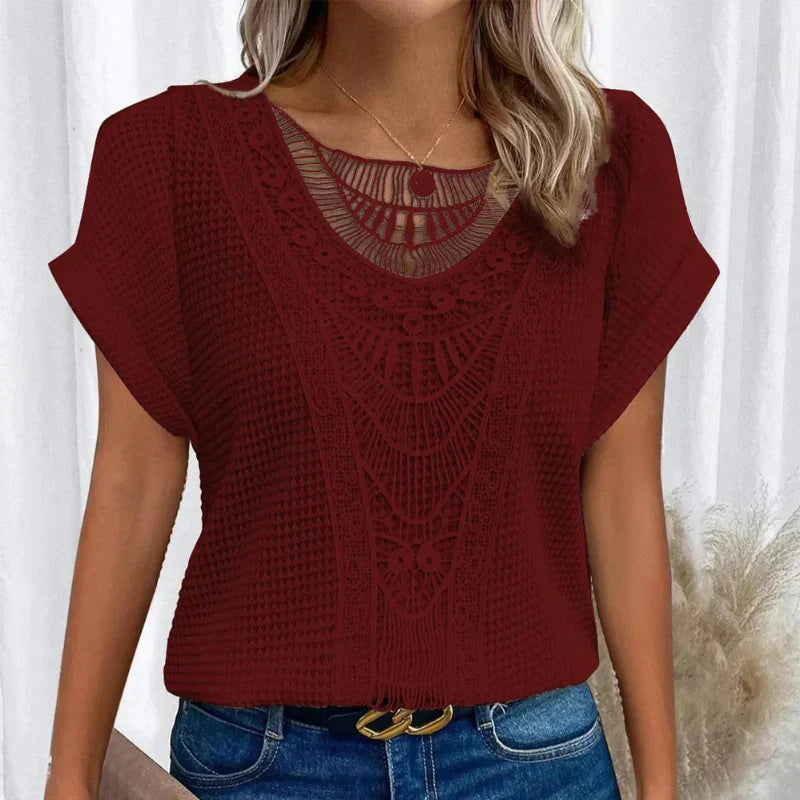 Rosa™ | Top with Round Neck and Lace Trim