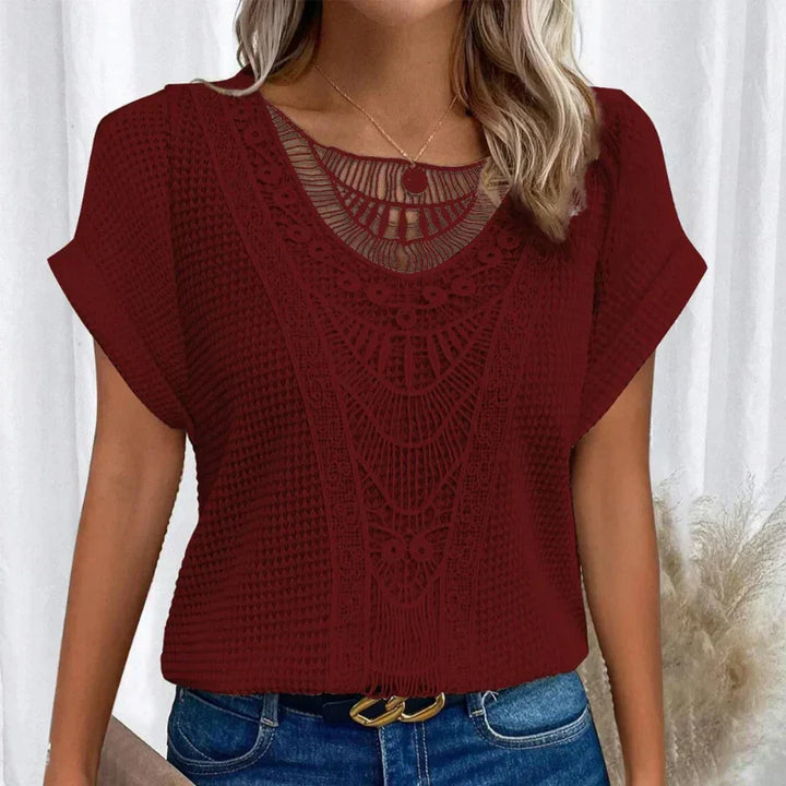 Rosa™ | Top with Round Neck and Lace Trim