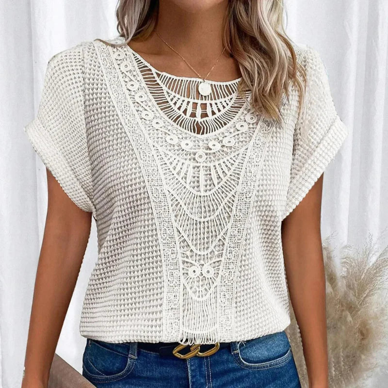 Rosa™ | Top with Round Neck and Lace Trim