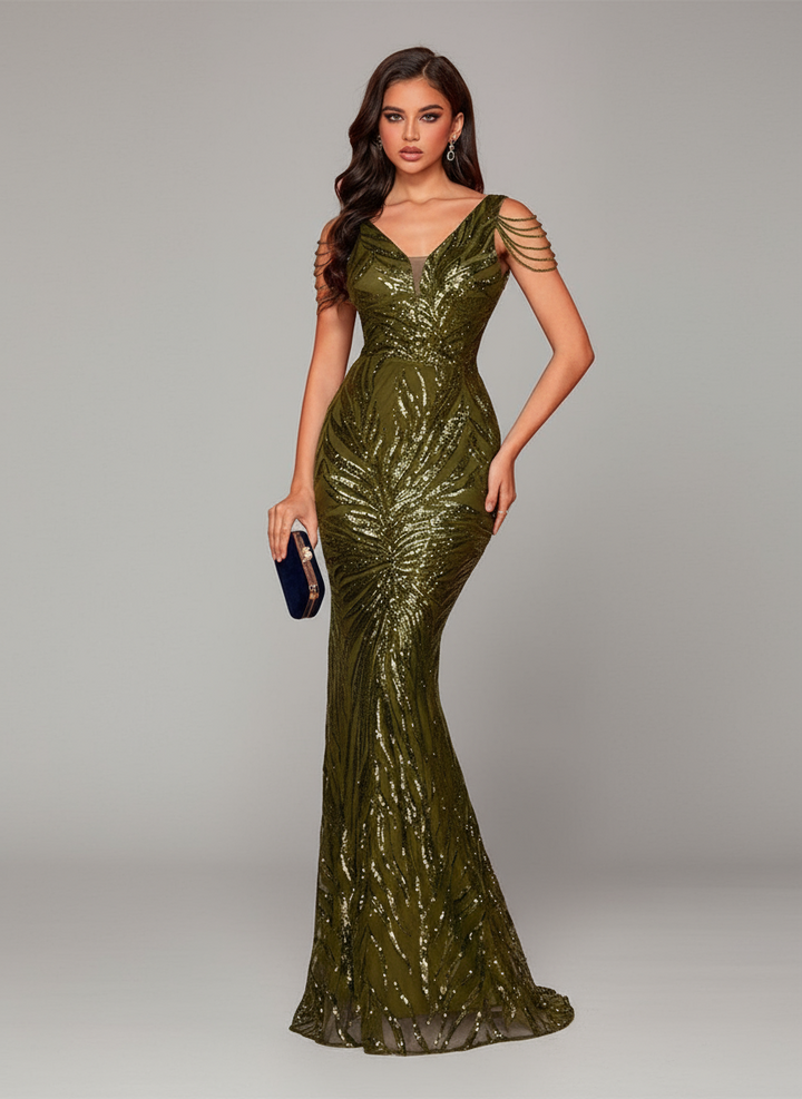 Karen | Green Sequin Chain Mermaid Cocktail Dress XF1019