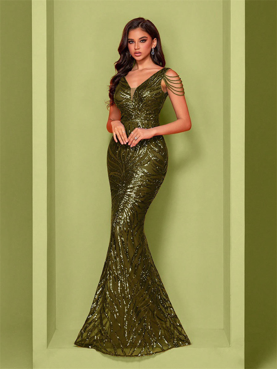 Karen | Green Sequin Chain Mermaid Cocktail Dress XF1019