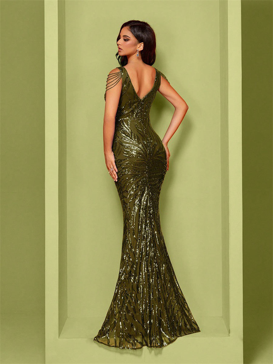 Karen | Green Sequin Chain Mermaid Cocktail Dress XF1019