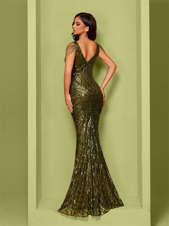Karen | Green Sequin Chain Mermaid Cocktail Dress XF1019